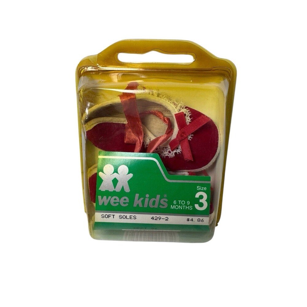 Vintage Wee Kids Red Velvet Style Soft Sole Sz 3 6-9 Months Baby 429-2